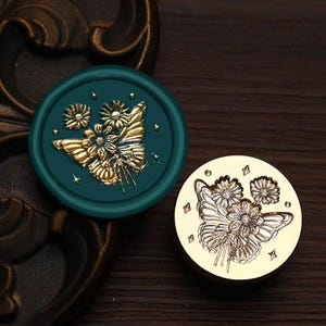 Timbro sigillo di ceralacca, timbro farfalla vintage, sigilli di ceralacca margherita farfalla vintage per inviti, buste, confezioni regalo, timbro di ceralacca farfalla