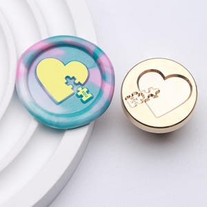 Timbro sigillo di ceralacca, timbro amore e te, kit sigillo di ceralacca per inviti, buste regalo, timbro sigillo di ceralacca a forma di cuore, timbro sigillo puzzle a forma di cuore.