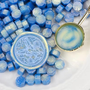 Contas de cera de lacre azul Aurora 100/300, contas de cera de lacre azul Aurora para convite de casamento, carimbo de cera, embrulho de presente, conta de cera azul Aurora