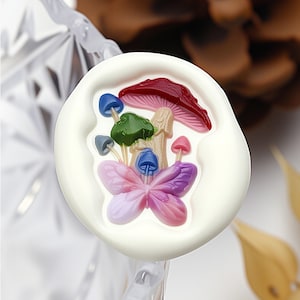 Timbro con sigillo di ceralacca, timbro a forma di fungo con farfalla, sigillo di ceralacca per inviti, buste regalo, timbro a forma di fungo con sigillo di ceralacca, kit per timbri a forma di farfalla