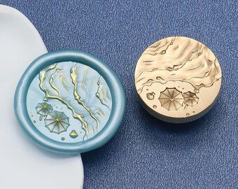 Sello de lacre, sello de playa, sellos de lacre para envolver sobres de invitación, sello de lacre Golden Beach, kit de sellos de lacre