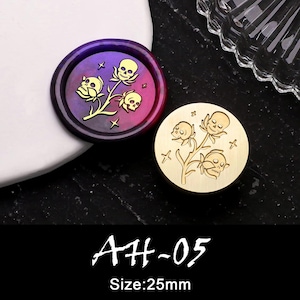 Totenkopf Wachs Siegel Stempel, Totenkopf Blume Stempel, Totenkopf Wachs Siegel für Einladung Umschlag Geschenkverpackung, Totenkopf Rose, Wachssiegel dunkel, Siegelwachs Stempel