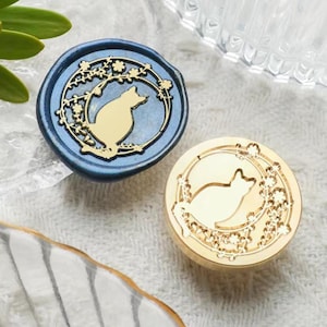 Katzen Wachs Siegel Stempel, Katze auf dem Mond Stempel Wachs Siegel für Einladung Umschlag Geschenkverpackung, Blumen Katzensiegel Wachsstempel, Katzen Versiegelung Stempel