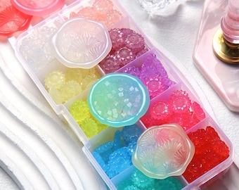 Perline di ceralacca colorate ad alta trasparenza, perline di ceralacca trasparenti di alta qualità per inviti di nozze, timbri di ceralacca per confezioni regalo