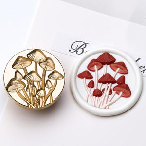 Timbri per sigilli di ceralacca, timbro con funghi 3D, sigilli di ceralacca per inviti di nozze, buste regalo, timbro con un gruppo di funghi, kit per sigilli di ceralacca