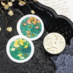 Timbro sigillo di ceralacca, timbro foglia di Ginkgo biloba, sigilli di ceralacca per inviti, confezioni regalo, timbro di ceralacca ondulato, timbro di tenuta a labbra