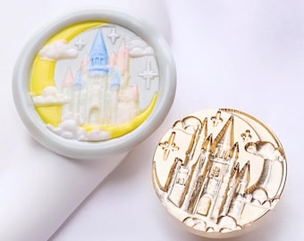 Timbro sigillo in ceralacca, timbro castello sulla luna, sigilli in ceralacca a forma di castello per inviti e confezioni regalo, grazioso timbro sigillo lunare. Kit sigillo lunare