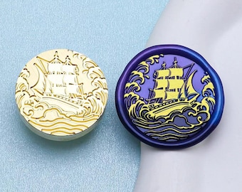Sello de lacre, sello de ola de mar en forma de barco, sellos de lacre para envolver regalos de invitación, sello de lacre de barco, sello de lacre de un barco en crisis