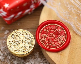 Lakzegelstempel, mooie beerstempel, lakzegels voor cadeauverpakking uitnodiging, zegelstempel cadeaubeer, lakzegelset beer, Merry Christmas-stempel