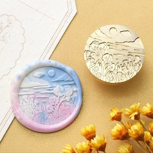 Timbro sigillo di ceralacca, timbro luna piena Sigilli di ceralacca per buste di invito Confezione regalo, timbro di ceralacca primaverile, timbro di sigillo di notte di luna piena