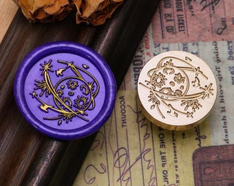Sello de lacre, sello de luna, sol y estrella, sellos de lacre de luna, sol y estrella para envolver regalos de sobres de invitación de boda, sello de lacre de estrella, kit de sello de lacre