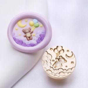 Timbro sigillo in ceralacca, timbro "Dolce Sogno", sigillo in ceralacca con orsetto e luna per inviti e confezioni regalo, timbro sigillo "adorabile orsetto". Kit sigillo lunare.