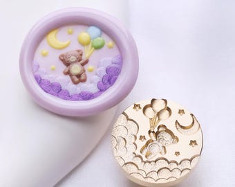 Wax Seal Stamp, Sweet Dream Stamp, bear and Moon Wax Seals for Invitation Envelope Gift Wrapping, Lovely bear Sealing Stamp. Moon seal kit