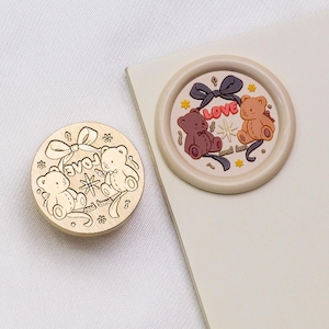 Wax Seal Stamp, Sweet couple bears Stamp Wax Seals for Invitation Envelope Gift Wrapping, bow Sealing Wax Stamp, bow Wax seal kit