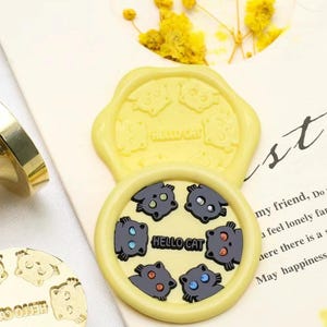 Timbro sigillo di cera, timbro Hello Cat, sigilli di cera per gatti per inviti, buste regalo, timbro sigillo di cera adorabile per gatti, timbro sigillo per gatti