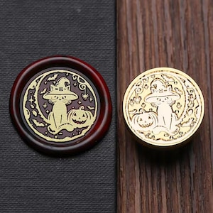 Timbro sigillo di ceralacca, timbro strega gatto, sigilli di ceralacca per buste di invito, confezioni regalo, timbro di ceralacca scura, timbro sigillo strega zibetto, timbro gatto