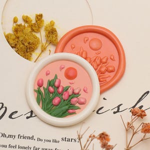 Wax Seal Stamp, Tulips under the moon Stamp for Wedding Invitation Envelope Gift Wrapping, Wax seal kit