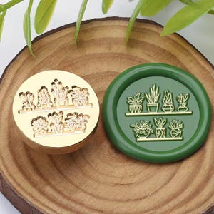 Sello de lacre, sello de un rincón de la naturaleza, sellos de lacre con forma de planta en maceta para envolver regalos de boda, sello de lacre con marco de planta, kit de sello de lacre