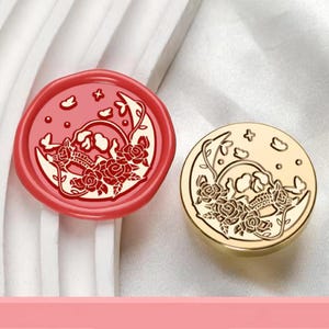 Timbro sigillo di cera, timbro teschio rosa luna, sigilli di cera teschio luna per inviti di nozze, kit sigillo di cera luna, timbro scuro degenerato