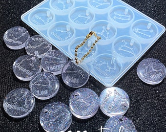 12 Constellations Silicone Mold,Zodiac Signs Resin Mold,Sun Moon Plate Resin Mold,Epoxy Astrology Chart Plate Resin Molds for Jewelry Mold