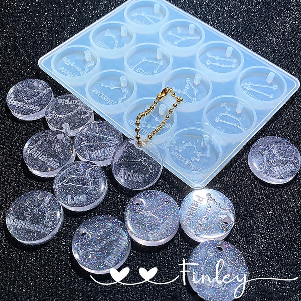 12 Constellations Silicone Mold,Zodiac Signs Resin Mold,Sun Moon Plate Resin Mold,Epoxy Astrology Chart Plate Resin Molds for Jewelry Mold