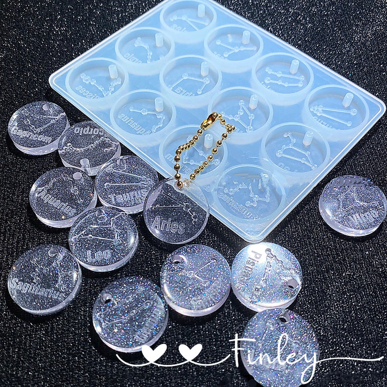 12 Constellations Silicone Mold,Zodiac Signs Resin Mold,Sun Moon Plate Resin Mold,Epoxy Astrology Chart Plate Resin Molds for Jewelry Mold 