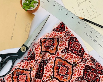 Peach Crinkle Rayon Fabric: Boho Paisley Floral Print