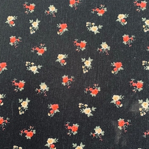 Floral Crinkled Rayon - Black Floral Rayon - Crinkled Rayon rayon challis - Danty Tea rose print
