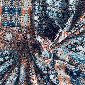 Blue Moroccan Viscosa - Rustic Boho Fabric Maroccan Print Fabric - Moroccan Design Fabric