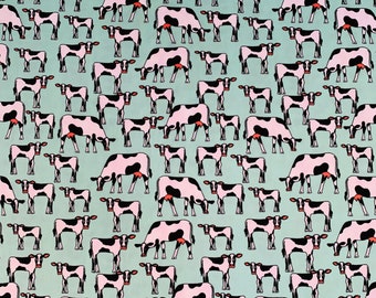 Cow Print Cotton Jersey Knit Fabric: Retro Style, 1 Yard