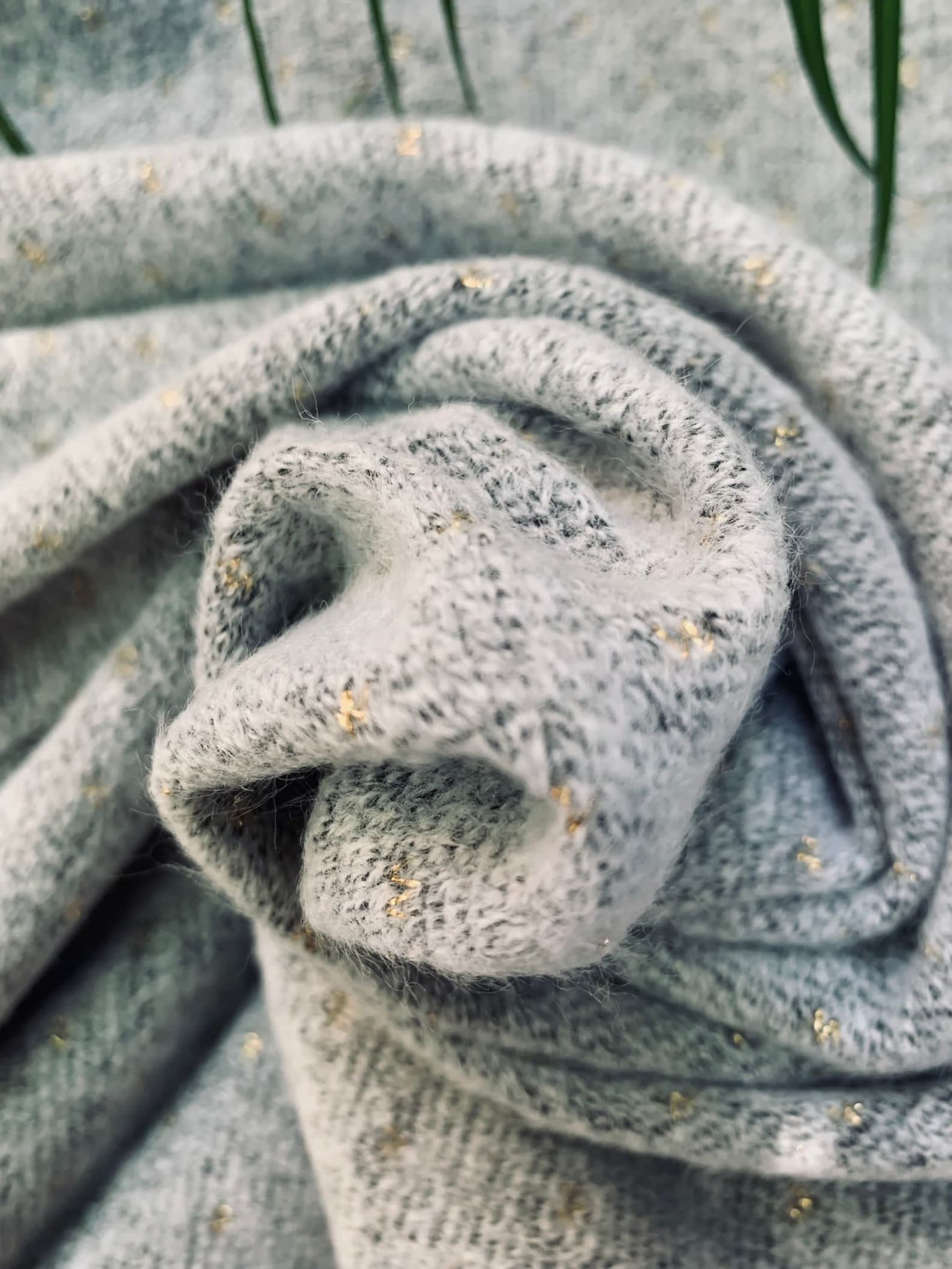 Fuzzy Stretch Knit Gray Fuzzy Knit Fabric with Gold stars Etsy