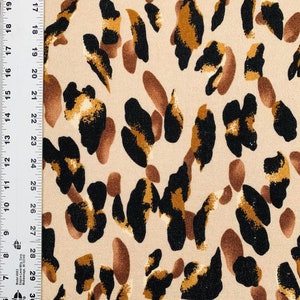 Leopard Print Jersey Knit Fabric - Beige Poly Stretch Fabric