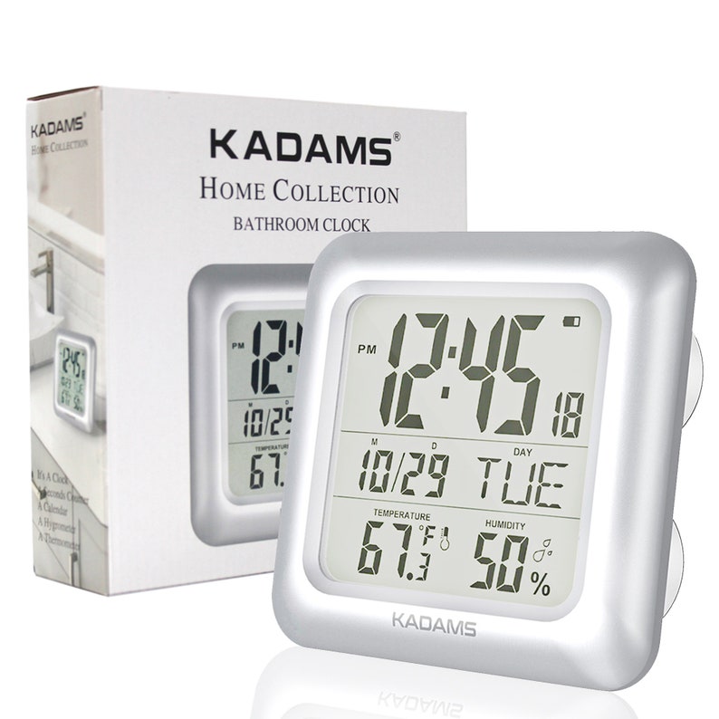 KADAMS Large Digital Bathroom Shower Wall Clock, Waterproof for Water