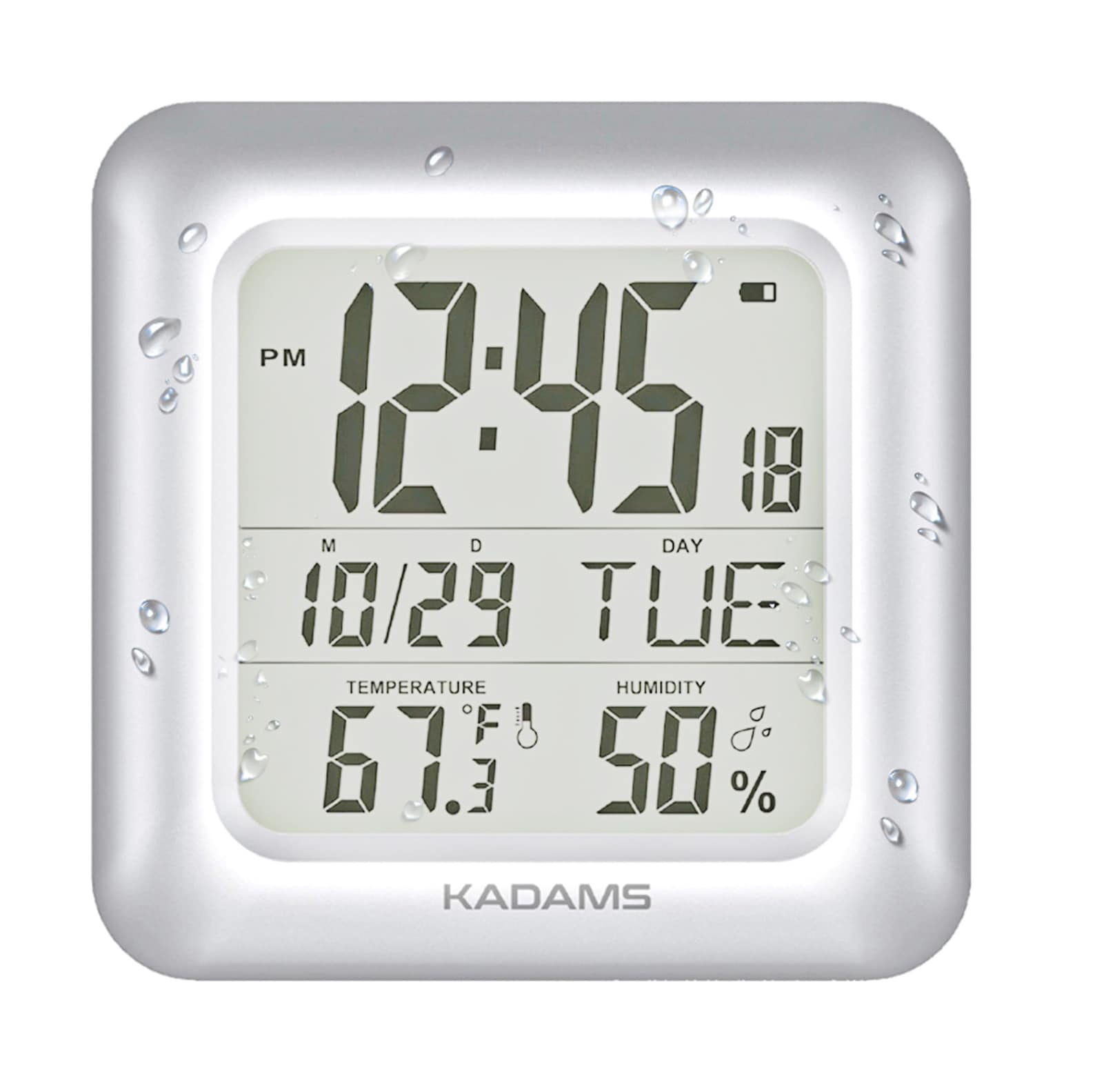 KADAMS Large Digital Bathroom Shower Wall Clock, Waterproof for Water