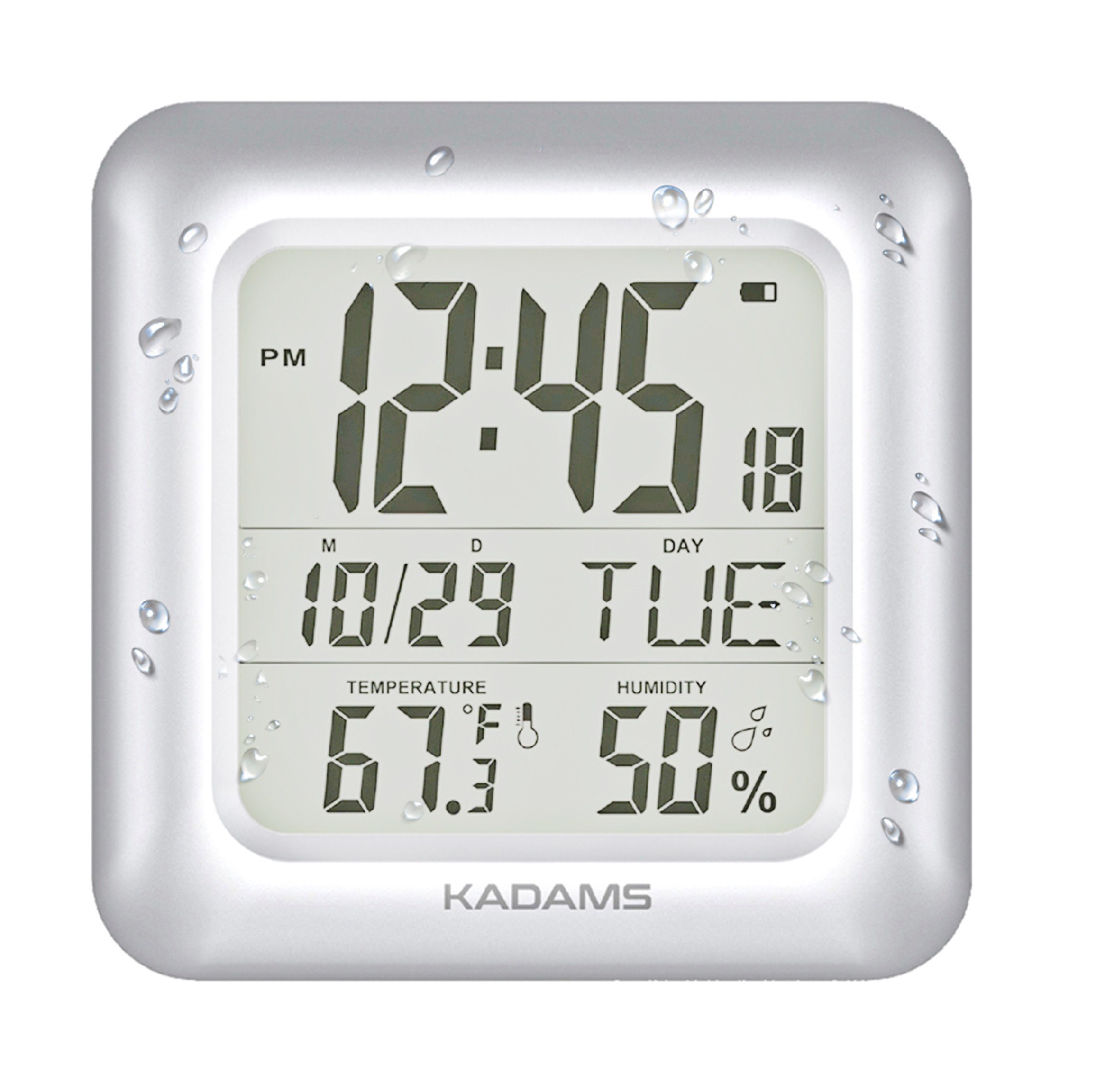 KADAMS baño digital grande ducha reloj de pared, impermeable para el agua  pulverizada, humedad de la temperatura, prueba de humedad, resistente al  agua, calendario -  España