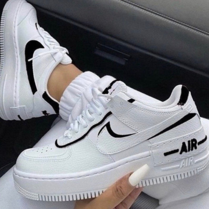 HAND PAINTED Women’s Custom Nike Air Force 1’s Shadow Black and White (Authentic) 