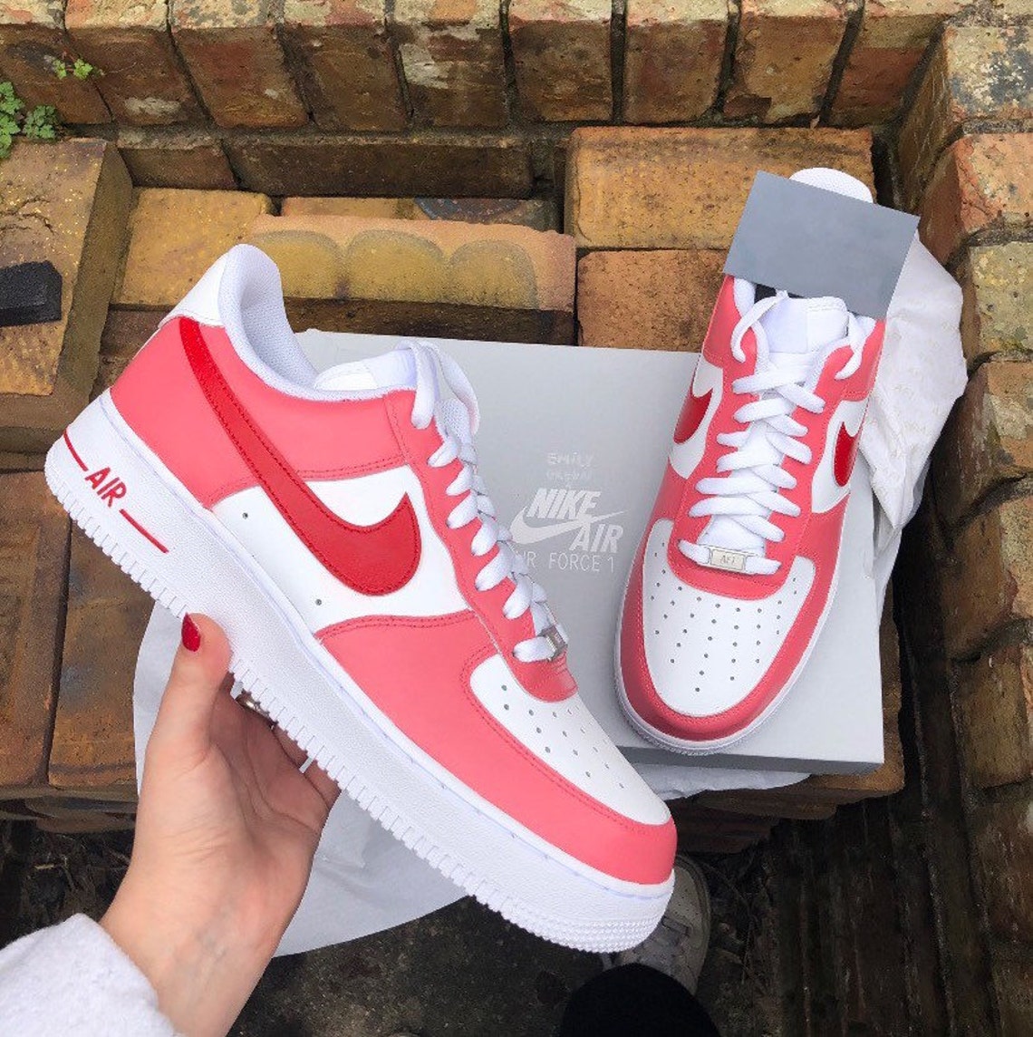 Pink/Red Custom Nike Air Force 1s | Etsy