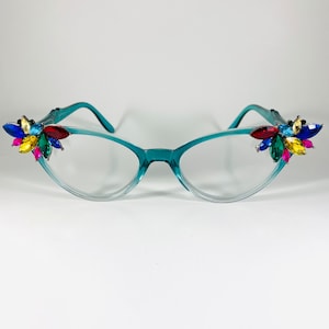 Retro Readers Green ombre frames with multi colored rhinestones +1.75 reading glasses custom glasses