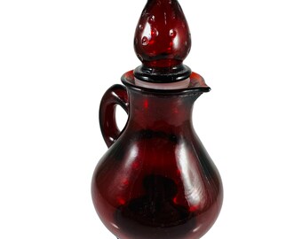 Beautiful deep red Avon handled bottle with tear drop stopper Ruby Red Strawberry Bath Foam