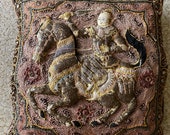1950s Burmese Kalaga Tapestry Pillow Warrior on Horseback