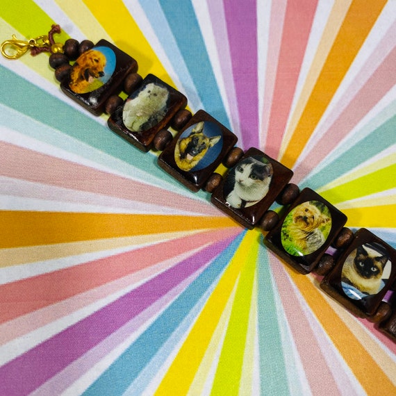 Cat kitty vintage wooden bracelet with cats and d… - image 2