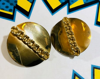 Vintage 80’s Herve’ Bernard gold button earrings gold-tone clip-on-mod earrings-mid century jewelry-clip-earrings