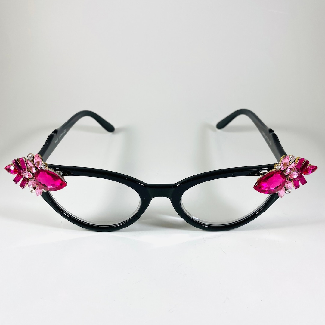 Retro Readers Black Frames With Hot Pink Rhinestones +3.50 Reading ...