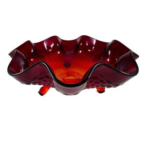 Fenton 1932 Ruby Hobnail 6 Round Crimped 3 Toed Bowl