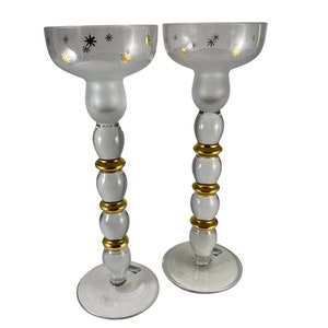 1980s Glassics Impressions Glass Candle Holders - a Pair Starbursts-Retro-Atomic