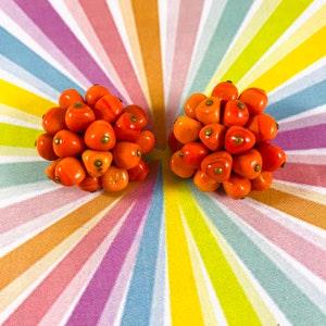 Vintage Orange Glas Perlen Ohrclips -mod Ohrringe- Mid Century Schmuck-Klipp-Ohrringe