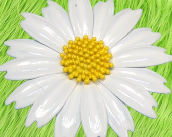 Gigantische witte jaren 1960 Daisy bloem broche, bloem broche, emaille bloem pin, bloem pin, jaren 1960 broche, jaren 1960 emaille bloem