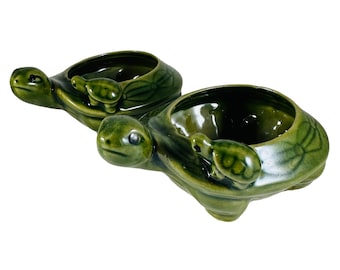 Set of to little vintage ceramic turtles, tea, light holders. Lucky Bamboo