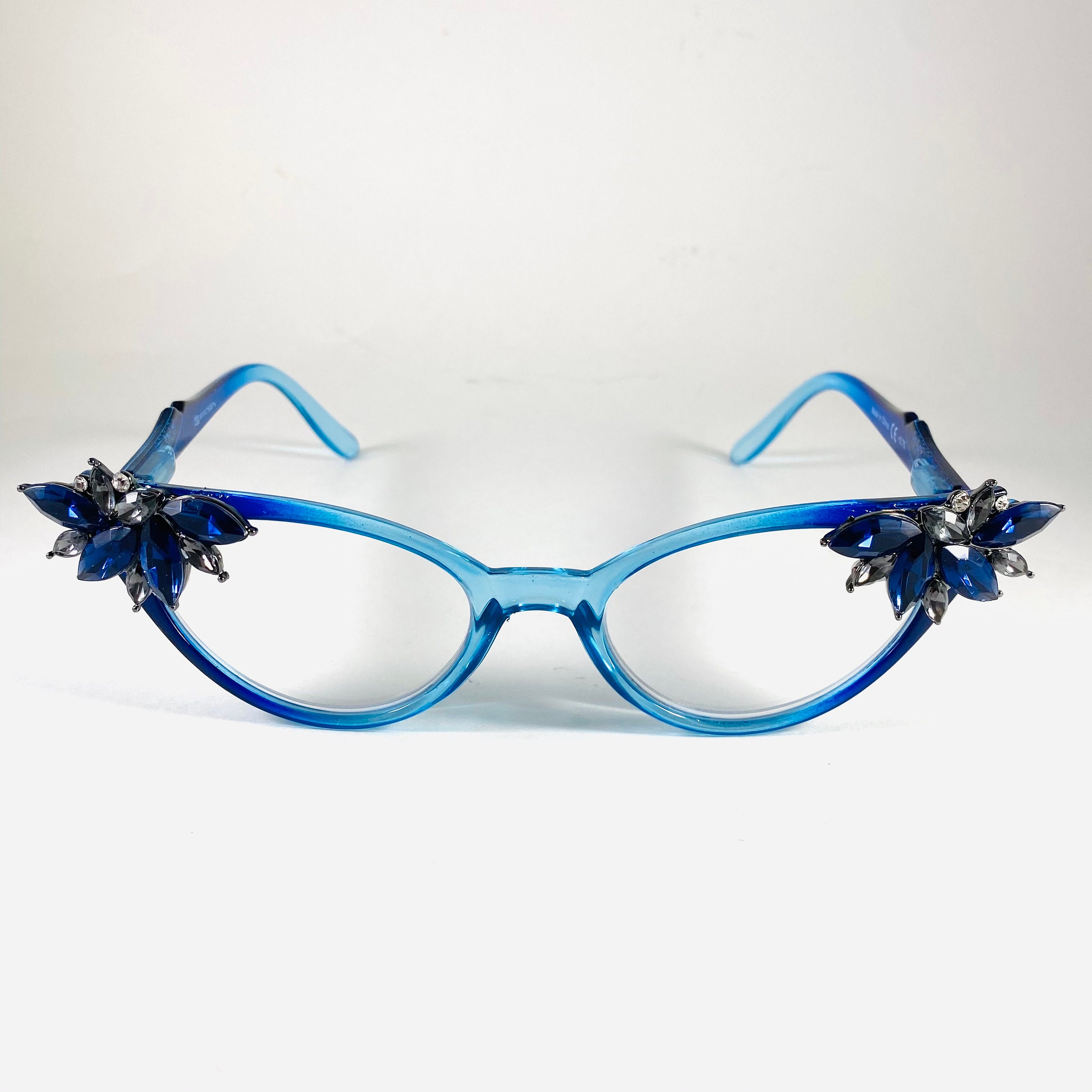 Retro Readers Blue Ombre Frames With Navy Blue Rhinestones 2.75 Reading  Glasses Custom Glasses 