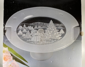 Mikasa Walther-Glass 13” Footed Cake Plate Outdoor Winter Christmas Germany Nib